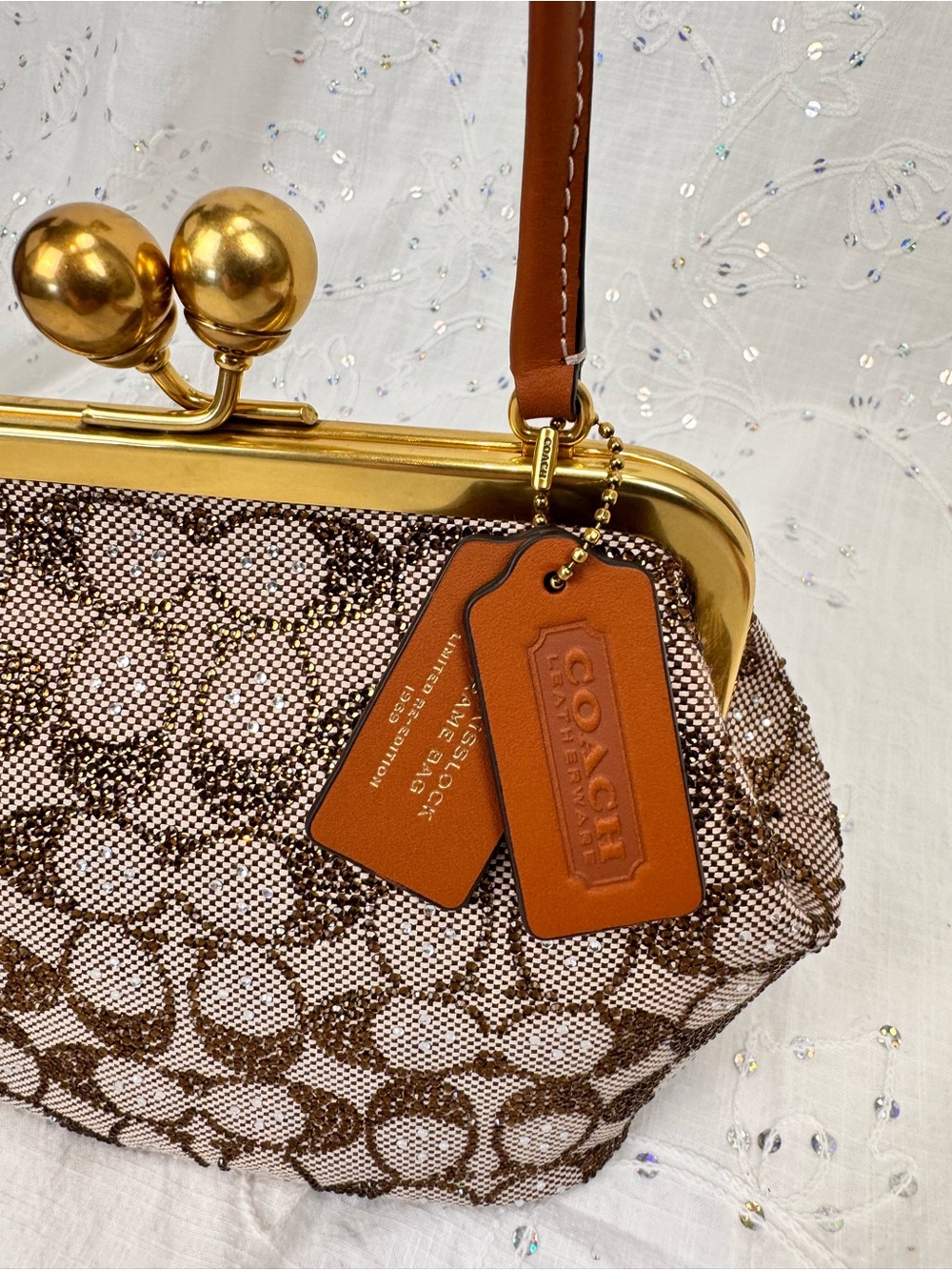 Coach Crystal Signature Brown Jacquard Kisslock 16 Bag - *NEW* - Picture 5 of 9